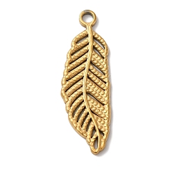 Золотой Вакуумное покрытие pvd 304 подвески из нержавеющей стали, лист прелести, золотые, 33x11x1.5 мм, отверстие : 2 мм