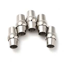 Stainless Steel Color 304 Stainless Steel Magnetic Clasps with Glue-in Ends, Barrel, Stainless Steel Color, 15x8~10mm, Hole: 5~6mm