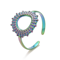 Rainbow Color Ионное покрытие (ip) цвет радуги 304 пончик из нержавеющей стали с открытым манжетным кольцом для женщин, размер США 7 3/4 (17.9 мм)