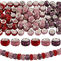 (52) Непрозрачная лаванда 120 шт. 3 цвета, полимерная глина, стразы, европейские бусины с большими отверстиями и латунными сердечниками с серебряным покрытием, рондель, разноцветные, 11~12x7~7.5 мм, отверстие : 5 мм, 40 шт / цвет