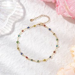 Разноцветный Браслеты на ногу ручной работы с цепочкой-лэмпворком от сглаза для женщин, золотые, красочный, 9-5/8 дюйм (245 мм)