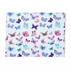 Colorful Double-Faced Imitation Leather Fabric, Frosted, Glitter Powder, for DIY Earrings Making, Butterfly Pattern, Colorful, 200x150x2mm