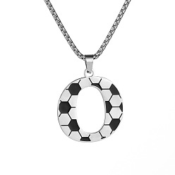 Letter O 201 Кулон-подвеска из нержавеющей стали с инициалом футбольного мяча для мужчин и женщин, цвет нержавеющей стали, белого и черного, Письмо O, 23.62 дюйм (60 см), Кулон : 30x25 мм