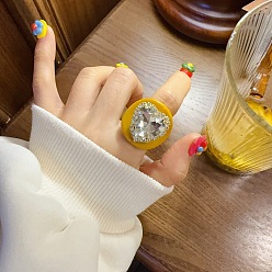 Прозрачный Кольца из смолы в форме сердца, хрустальных страз и стекла, прозрачные, внутренний диаметр: 18 мм