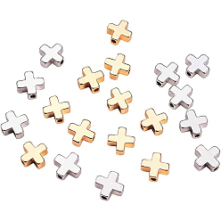 Платиновый & Золотой Латунные бусины, крестик, платиной и золотом, 8x8x3 мм, отверстие : 1.4 мм, 20 шт / комплект