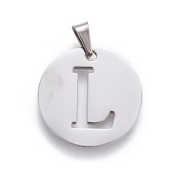 Letter L Anlaufgeschützt 201 Anhänger aus Edelstahl, flach rund mit Brief, Edelstahl Farbe, Buchstabe l, 20x1.3 mm, Bohrung: 4x3 mm