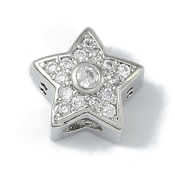 Платина Покрытие стойки латунь микропаве прозрачные кубические циркониевые бусины, долговечный, без свинца и без кадмия, звезда, платина, 8.5x9x5.5 мм, отверстие : 2.2 мм