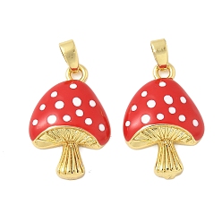 Настоящее золото 18K Латунь эмаль подвески, без кадмия и без свинца, грибные прелести, реальный 18 k позолоченный, 21x14.5x4.5 мм, отверстие : 4x2 мм