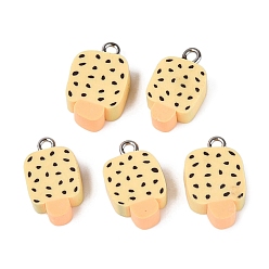Leichtes Khaki Handmade Fimo Anhänger, Eiscreme Charme, mit Eisenschlaufen, leichtes Khaki, 18~19.5x8.5~10.5x5 mm, Bohrung: 1.8~2 mm