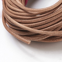 BurlyWood Cowhide Leather Cord, Leather Jewelry Cord, Jewelry DIY Making Material, Round, BurlyWood, 3mm, about 10.93 yards(10m)/bundle