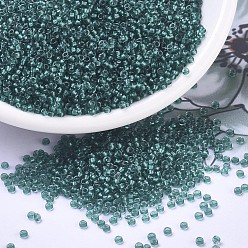 (RR1933) Semi-Frosted Emerald Lined Light Gray Миюки круглые бусины рокайль, японский бисер, 11/0, (rr 1933) полупрозрачный изумруд на подкладке светло-серый, 2x1.3 мм, отверстие : 0.8 мм, Около 1111 шт / 10 г