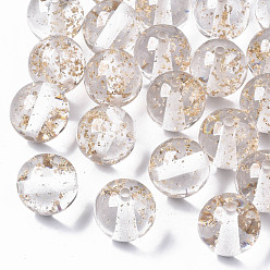 Gold Transparent Clear Resin Beads, with Gold Foil, Round, Gold, 20x19mm, Hole: 3mm