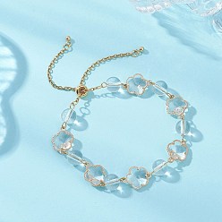 Хрусталь Браслеты-слайдеры из стекла и натурального кварца, цепочка для женщин, круглый и клевер, 11-3/8 дюйм (29 см)