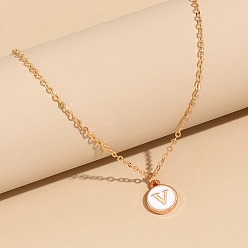 Letter V Сплав белого эмалевого диска с инициалами подвески ожерелья для женщин, золотые, Буква V, 17.72 дюйм (45 см)