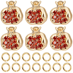Золотой 6шт. латунные подвески с микропаве из шоколадного кубического циркония, без никеля , форма граната, с латунными открытыми соединительными кольцами (шт.), реальный 40 k позолоченный, очарование: 18 мм, отверстие : 10.5x10x7 мм