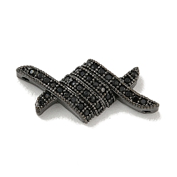 Gunmetal Brass Micro Pave Black Cubic Zirconia Connector Charms, Spool Shaped Links, Gunmetal, 10x22x4mm, Hole: 1mm