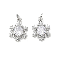 Platinum Brass Pave Clear Cubic Zirconia Pendants, Snowflake Charms, Long-Lasting Plated, Rack Plating, Lead Free & Cadmium Free, Platinum, 16x12x4mm, Hole: 3mm