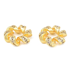 Золотой Витое кольцо из латуни с микропаве из прозрачных кубических цирконий, европейские бусины, бусины с большим отверстием, стойки покрытие, долговечный, без свинца и без кадмия, золотые, 10x3 мм, отверстие : 4 мм