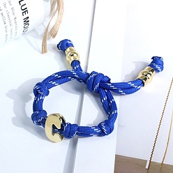 Синий Браслеты из хлопкового шнура с плетеным узлом, буква С., латунные подвески в виде букв алфавита для женщин и мужчин, золотые, синие, внутренний диаметр: 1.97~2.76 дюйм (5~7 см)