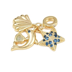 Настоящее золото 18K Стойка металлическая латунная микропрофилированная кубическая циркония подвески, подвески в виде морских звезд и дельфинов, долговечный, без свинца и без кадмия, реальный 18 k позолоченный, 30 мм, отверстие : 4.5 мм