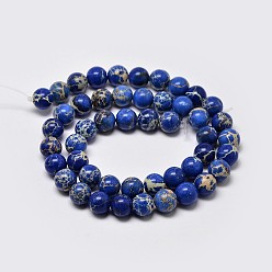 Blue Natural Imperial Jasper Beads Strands, Round, Dyed, Blue, 8mm, Hole: 1mm, about 48pcs/strand, 15.7 inch