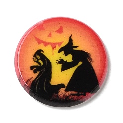 Плоский Круглый Акриловые бабошоны серии Хэллоуин, чёрные, ведьма, 25x3 мм