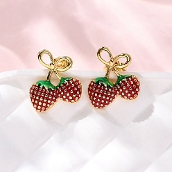 Вишня Серьги-гвоздики из латуни, без кадмия и без свинца, стойки покрытие, долговечный, золотые, вишня, 13x11.5 мм