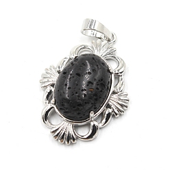 Лавовый камень Подвески из натуральной лавы, подвески-цветы из латуни платинового тона, 34x25x9 мм