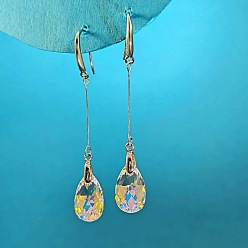 Colorful Brass & Synthetic Quartz Dangle Earrings for Women, Teardrop, Golden, Colorful, 70mm