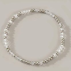 Прозрачный Эластичные браслеты из стекла и 304 нержавеющей стали с бусинами для женщин, рондель, цвет нержавеющей стали, прозрачные, 6.89 дюйм (17.5 см)