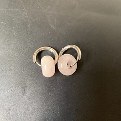 Розовый Кварц 304 Серьги-кольца из нержавеющей стали и натурального розового кварца в виде ронделей, цвет нержавеющей стали, 20x8 мм