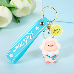 Белый Брелки из пвх, брелок в виде свиньи с цветком, с металлическими застежками, белые, 5x3.9x2.6 см