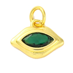 Зеленый Латунь с микропокрытием, долговечный, без кадмия и без свинца, реальный 18 k позолоченный, Очарование лошадиных глаз, зелёные, 10x13x2.5 мм, отверстие : 3.5 мм