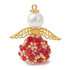 Красный Стеклянные подвески, ангельское очарование, с фурнитурой из сплава и железной петлей, граненые, красные, 34x30.5x18 мм, отверстие : 1.6 мм