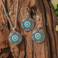 Античное Серебро Комплекты из ожерелий и висячих серег из сплава и пластика с жемчугом и эмалью в стиле бохо, античное серебро, античное серебро, 44x23 мм