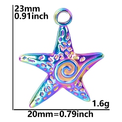 Rainbow Color Шкентели нержавеющей стали, звезда очарование, Радуга цветов, 23x20 мм