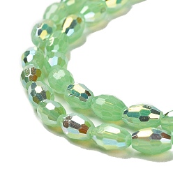Light Green Baking Painted Glass Beads Strands, Imitation Opalite, Faceted, AB Color, Oval, Light Green, 4x6mm, Hole: 0.8mm, about 69pcs/strand, 16.54~16.73''(42~42.5cm)
