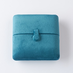 Dark Turquoise Velvet Pendants Boxes, Square, Storage Display Jewelry, for Wedding Ceremony, Anniversary's Day, Dark Turquoise, 10x10x4cm