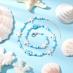 Fish Кулон украшения, с непрозрачным акрилом и АБС-пластиком, искусственным жемчугом, стеклянными зернышками, натуральным говлитом, синтетической бирюзой, фарфоровыми бусинами ручной работы и застежками-лобстерами из цинкового сплава, рыба, 530 мм