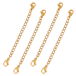 Golden 304 Stainless Steel Chain Extender, with Curb Chains and Lobster Claw Clasps, Golden, 71mm