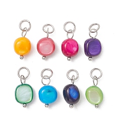 Нержавеющая Сталь Цвет Окрашенные подвески естественно оболочки, Подвески в виде самородков с петлями из нержавеющей стали., разноцветные, цвет нержавеющей стали, 304 мм, Перейти кольцо: 13x7~8x4~6 мм, внутренний диаметр: 5x1 мм