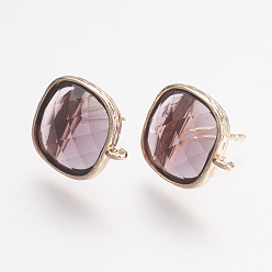 Средняя Орхидея Латунные серьги-гвоздики из циркония, с петлей, стекло, граненые, квадратный, золотой свет, средне орхидеи, 17 мм, отверстия: 1 мм, штифты: 0.7 мм