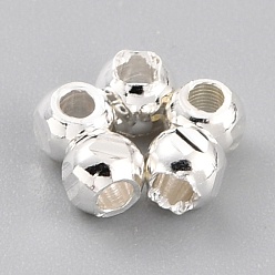 Посеребрённый Spacer бисер латунные, долговечный, граненые круглые, 925 серебро покрытием, 2.5~3x2.5 мм, отверстие : 1.2 мм