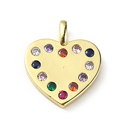 Colorful Rack Plating Brass Micro Pave Cubic Zirconia Pendants, Heart Charm, Cadmium Free & Lead Free, Long-Lasting Plated, Real 18K Gold Plated, Colorful, 19x16x2mm, Hole: 3x1mm