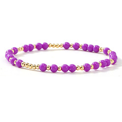 Фиолетовый Эластичный браслет из пластика и латуни с бусинами для женщин, рондель, золотые, фиолетовые, 6.89 дюйм (17.5 см)