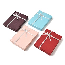 (52) Непрозрачная лаванда Картон комплект ювелирных изделий коробки, для ожерелья, кольца и серьги, с бантом, прямоугольные, разноцветные, 180x130x33 мм