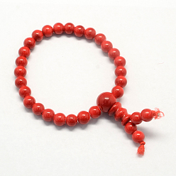 Rot Buddha Meditation gelbe Jade Perlen Stretch-Armbänder, rot, 46 mm, 26 Stück / Strang