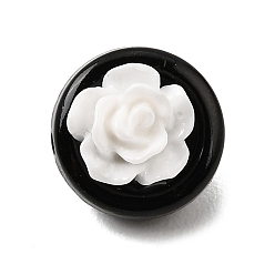 Black Alloy Enamel Beads, Flat Round with Flower, Black, 11.5x11.5mm, Hole: 1.5mm