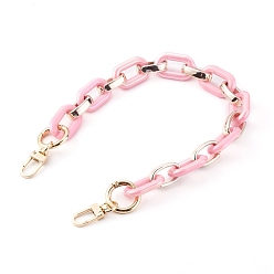 Pink Opaque Acrylic and CCB Plastic Link Chains Bag Handles, with Zinc Alloy Swivel Clasps and Spring Gate Ring, for Bag Straps Replacement Accessories, Pink, 43.2cm