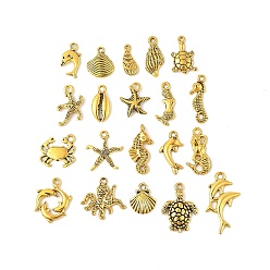 Античное Золото Сплавочные подвески тибетского стиля, океан, морская звезда, набор подвесок серии «ракушка и дельфин», античное золото , 16~28x6~20x1~4.5 мм, отверстие : 1~2.5 мм
